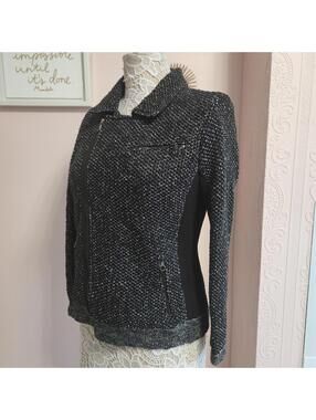 Rag & Bone Gray Tweed Knit Moto Jacket Cotton Blend Asymmetrical Zip Designer M